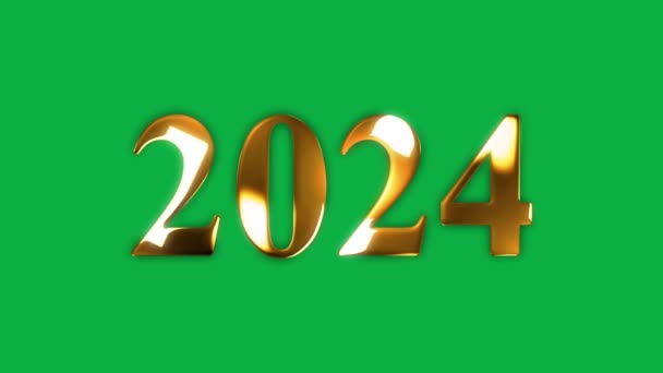 2024 Text Gold Effekt Animation Mit Grünem Bildschirm — Stockvideo