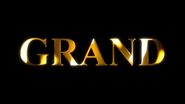 Grand Text Gold Effect Animation Black Screen — Stock Video