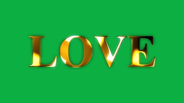 Miłość Tekst Złoty Efekt Animacji Zielonym Ekranem — Wideo stockowe