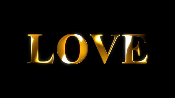 Miłość Tekst Złoty Efekt Animacji Czarnym Ekranem — Wideo stockowe