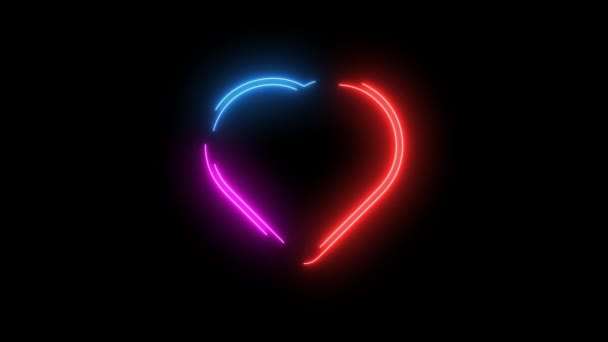 Neon Animatie Die Liefde Vormt Met Kleurrijke Zwarte Achtergronden — Stockvideo