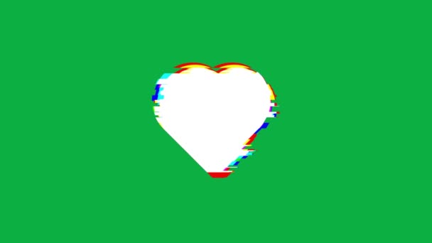 Formă Dragoste Animație Rgb Glitch Ecranul Verde — Videoclip de stoc