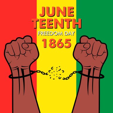 Kelepçeleri kırmak için güçlü posterler. Özgürlük ve İnsan Hakları kavramı. Kölelik zinciri zarar gördü. Ulusal Özgürlük Günü Haziran 'ı. Vektör illüstrasyonu.