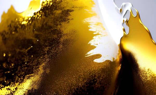 Liquid gold metallic dynamic glossy fluid abstract luxurious background.  Digital 3D illustration. Stock Illustration