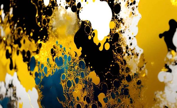 abstract background of yellow and black liquid spots. modern and design art work, copy space.