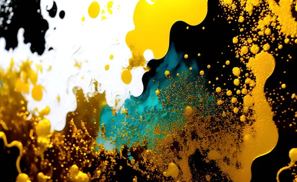 abstract background of yellow and black liquid spots