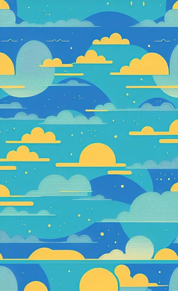 seamless pattern with cartoon moon and clouds. vector illustration