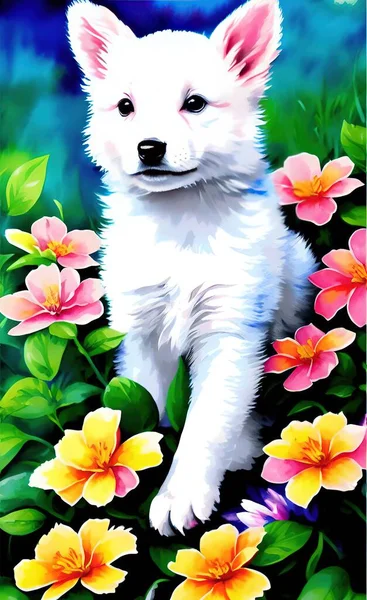 cute dog with flowers
