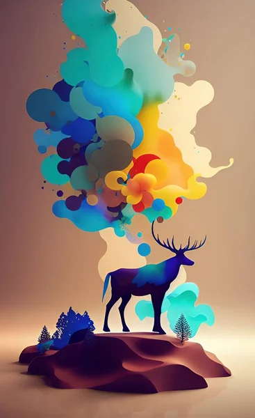 vector illustration of the deer on a mountain with mountains in background