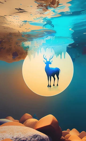 beautiful landscape with a deer and a lake