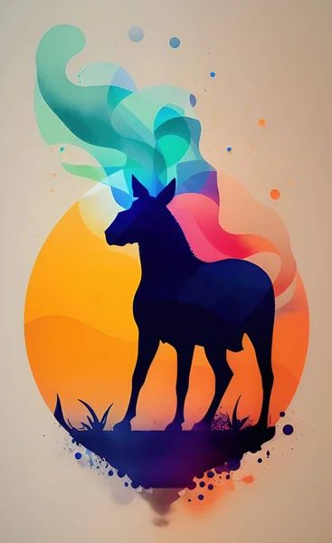 vector illustration of a deer with a red moon