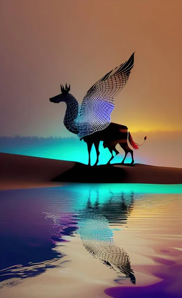 beautiful silhouette of a bird on the lake