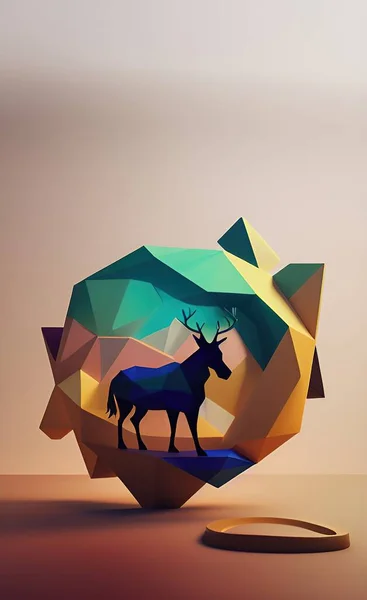 vector illustration of a deer with a mountain landscape