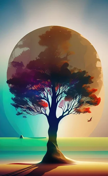 abstract background with moon and tree silhouette