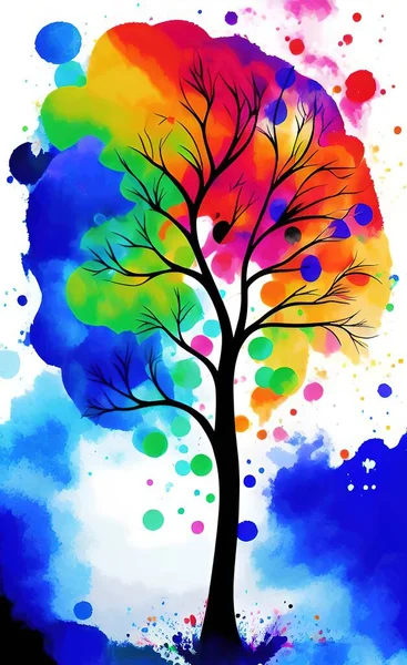 watercolor illustration of a tree with a splash of water