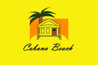 Cabana plaj tatil beldesi logo ikonu tasarımı düz sarı arka planda izole modern