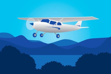 cessna düzlemi bulutların üzerinde uçuyor çizgi film tasarım vektörü düz modern illüstrasyon