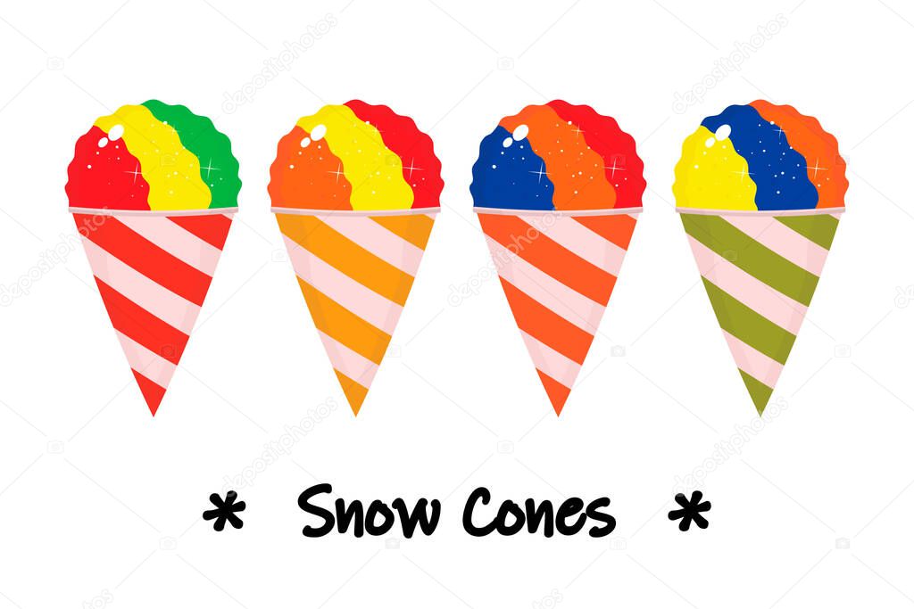 Set of shaved ice on cones modern vector illustration