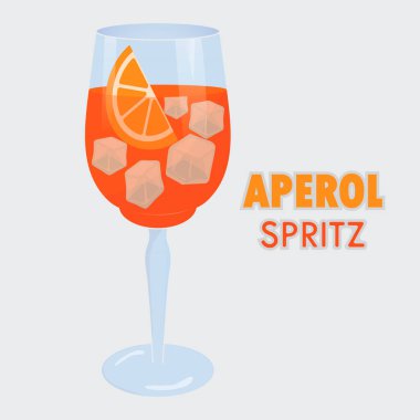 Klasik aperol campari sprey kokteyli. Buzlu ve turuncu tasarım arka plan vektörü düz modern izole illüstrasyon.
