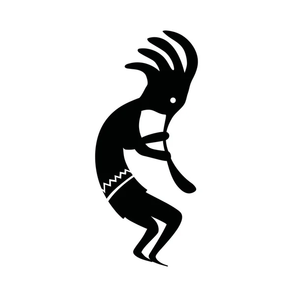 Kokopelli生育神像矢量 美洲原住民纹身阿兹特克符号 科科皮利与笛子孤立的现代插图 — 图库矢量图片