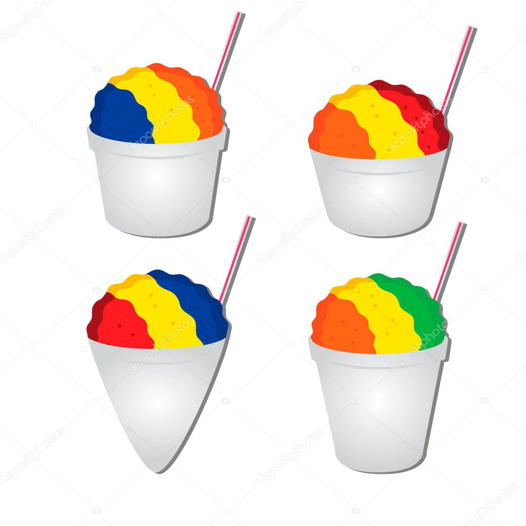 Set of shaved ice on cones design modern vector illustration