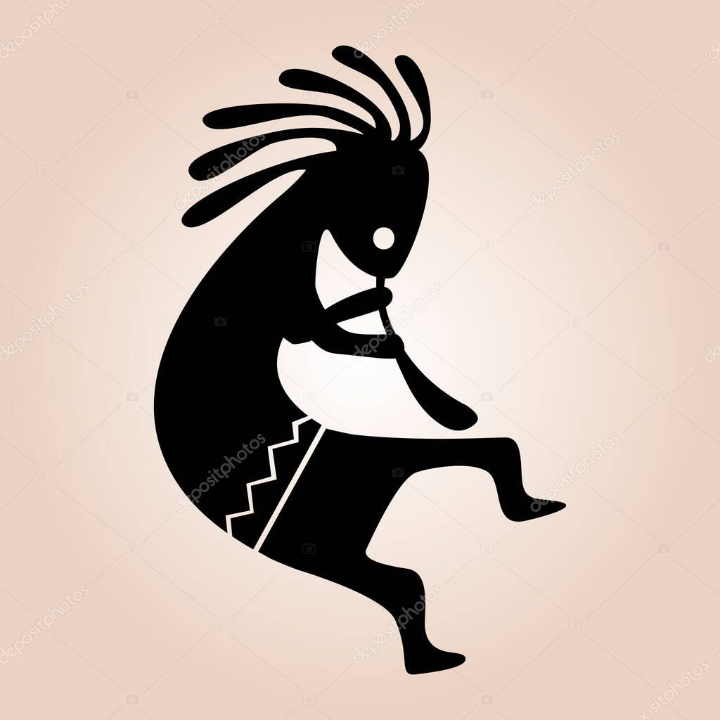 Kokopelli fertility deity icon vector. Native Americans ethnic tattoo aztec symbol. Kokopelli with flute isolated modern illustration