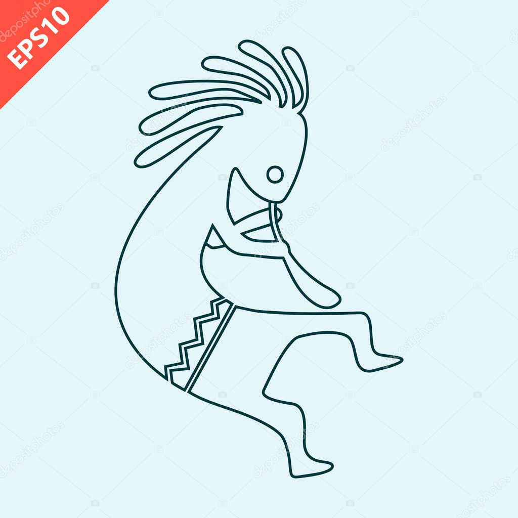 Kokopelli fertility deity icon vector. Native Americans ethnic tattoo aztec symbol. Kokopelli with flute isolated modern illustration