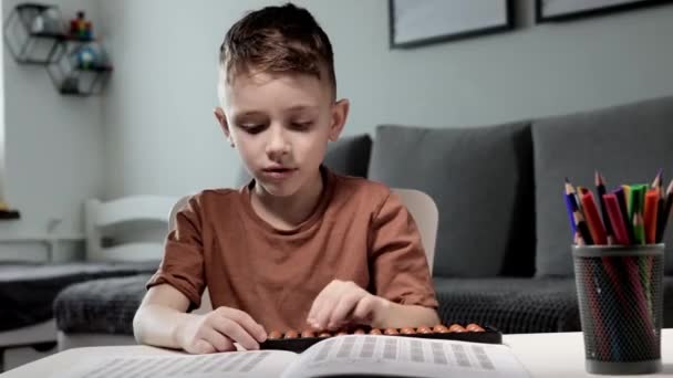 Little Boy Counting Help Mental Arithmetic Mathematics Pleasure — Stockvideo