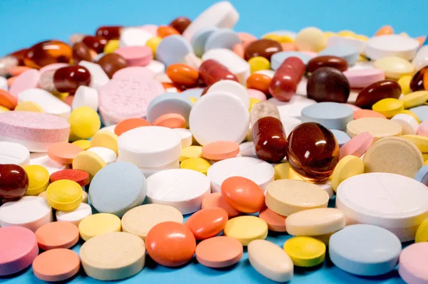 Antecedentes Con Las Muchas Cápsulas Píldoras Diferentes Colores Concepto Tratamiento — Foto de Stock