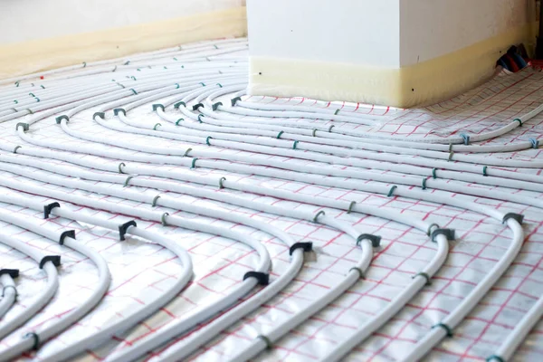 Installation Underfloor Heating Pipes Water Heating Heating Systems Pipes Underfloor — Stock Photo, Image