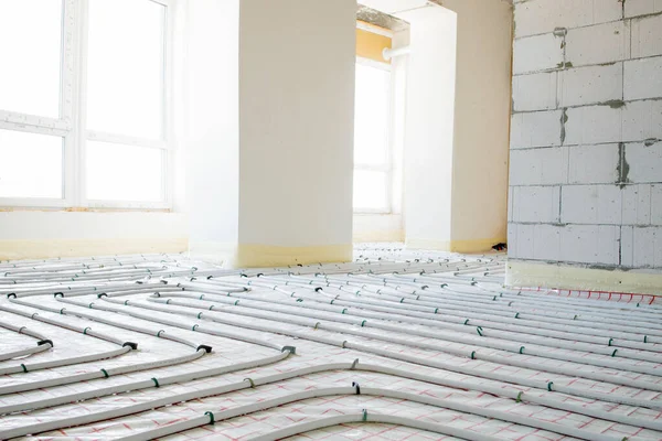 Installation Underfloor Heating Pipes Water Heating Heating Systems Pipes Underfloor — Stok Foto