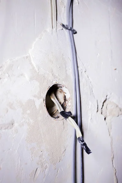 Cable Eléctrico Tendido Pared Cambio Cableado Conexión Luz Piso Oficina —  Fotos de Stock