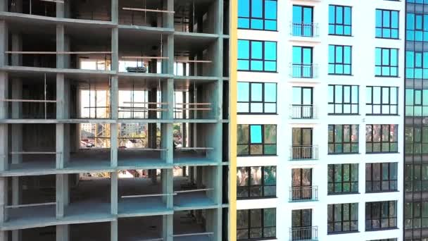 Luftfoto Beton Ramme Høj Lejlighed Bygning Opførelse – Stock-video