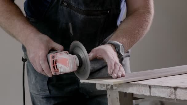 Professional Tiler Cutting Tile Angle Grinder Construction Renovation Repair Apartment — Stock Video