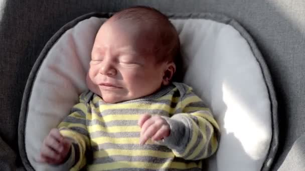 아버지는 신생아를 진정시킵니다 아버지의 집에서 의자에 소년의 평온을 — 비디오