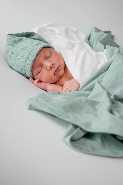 Newborn baby sleeping. Happy family kid dream concept. Cute lifestyle newborn baby sleeping.