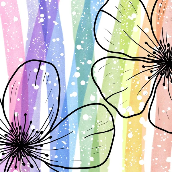 Suluboya elle çizilmiş çiçekleri olan soyut, pürüzsüz desen