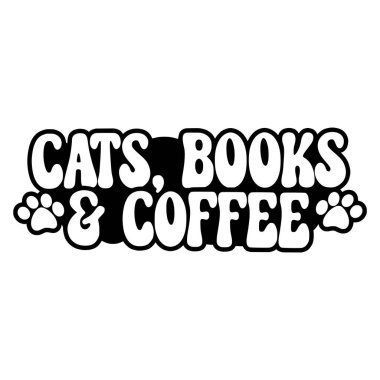 Kedi kitapları ve kahve cümlesi vektör illüstrasyonu, yazdırma için vektör tasarımı