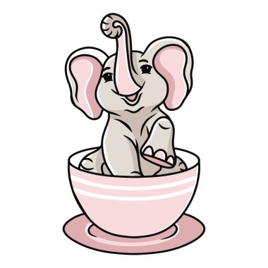 Fincanda oturan şirin bebek fil, vektör çizimi. 