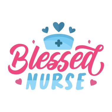 Kutsanmış hemşire tipografik vektör tasarımı, izole metin, harf bileşimi 