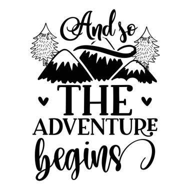 Macera tipografik vektör tasarımı, izole metin, harf kompozisyonu başlar 