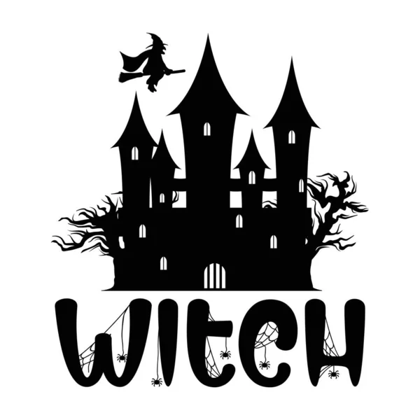 Witch Halloween Disegno Vettoriale Tipografico Testo Isolato Composizione Lettering — Vettoriale Stock