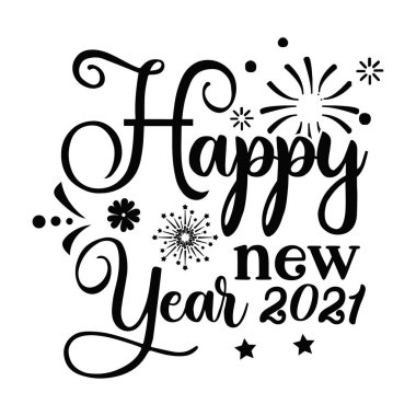 Mutlu yıllar 2021 tipografik vektör tasarımı, izole metin, harf kompozisyonu 