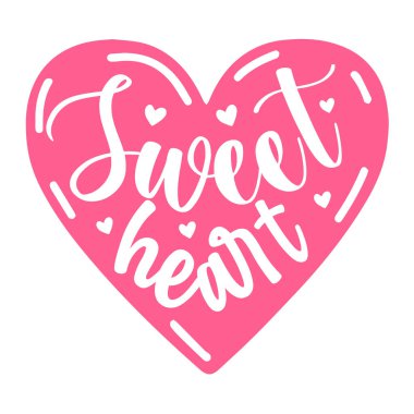  tatlı kalp tipografik vektör tasarımı, izole metin, harf bileşimi   