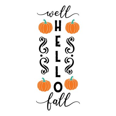 Merhaba sonbahar tipografik vektör tasarımı, izole edilmiş metin, harf kompozisyonu  