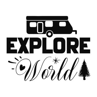 Dünyayı keşfetmek tipografik vektör tasarımı, izole metin, harf bileşimi 