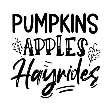 balkabakları elma saman sürüşleri tipografik vektör tasarımı, izole metin, harf bileşimi    