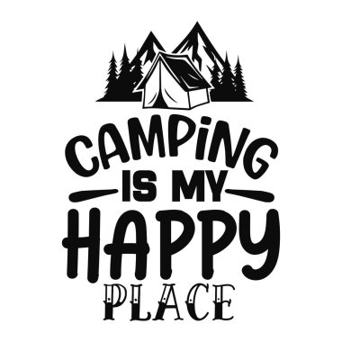 Kamp benim mutlu yer tipografik vektör tasarım, izole metin, harf kompozisyonu 