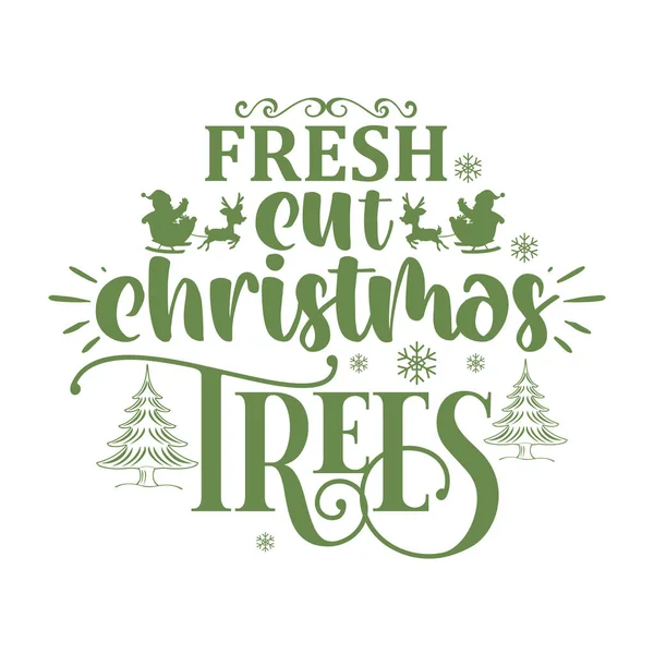 Φρεσκοκομμένα Χριστουγεννιάτικα Δέντρα Τυπογραφικό Διανυσματικό Σχεδιασμό Απομονωμένο Κείμενο Σύνθεση Γραμμάτων — Διανυσματικό Αρχείο