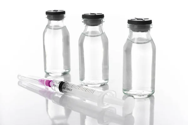 Medicine Vials Syringes Laboratory Health Beauty Medical Concepts Isolated White — Stock Photo, Image